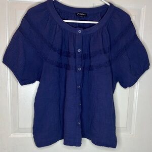 Flag & Anthem Cotton Blue Short Sleeve Blouse